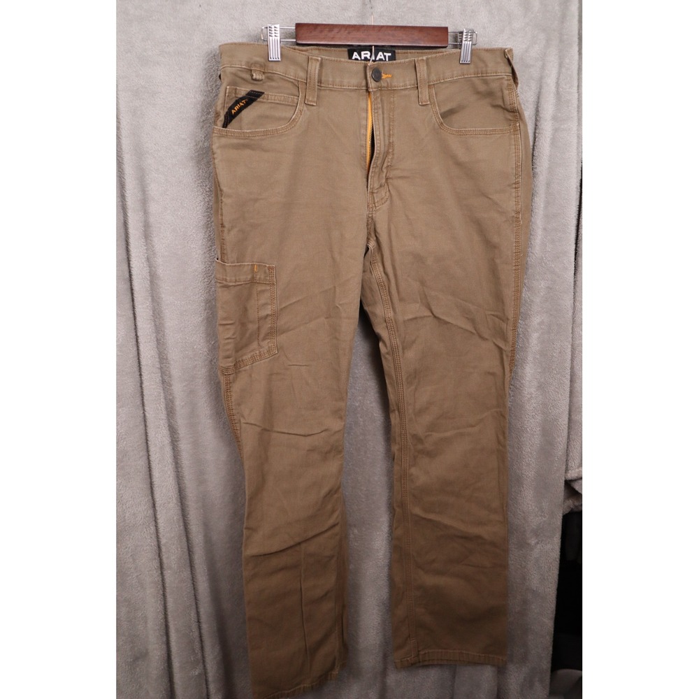 Ariat Rebar M4 Mens 35x34 Khaki Tan Low Rise Straight Leg Canvas Work Pants